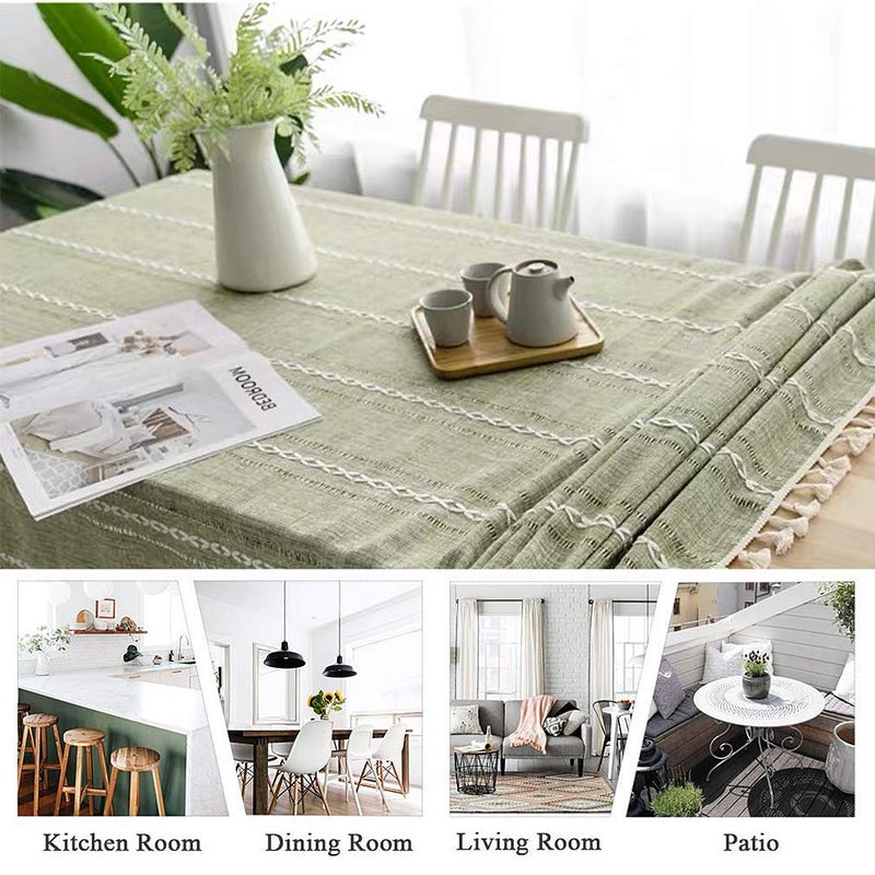 Pahajim Linen Tablecloth Rustic Rectangle Table Cloth Cotton Striped Tassels Tablecloths for Kitchen Dining Table Cover Rectangle/Oblong,55''x79'', 4-6 Seats - Image 5